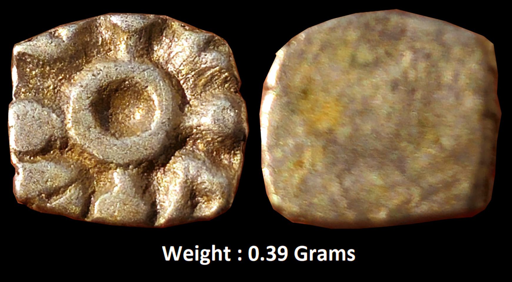 Ancient : Archaic Punch Marked Coinage, attributed to Panchala Janapada (c. 400 BC), Silver Karshapana ; Single symbol consisting of a central dot connected with four peripheral dots and taurine like in each angle (W. Pieper, 199). Very Fine.