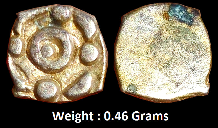Ancient : Archaic Punch Marked Coinage, attributed to Panchala Janapada (c. 400 BC), Silver Karshapana ; Single symbol consisting of a central dot connected with four peripheral dots and taurine like in each angle (W. Pieper, 199). Very Fine.